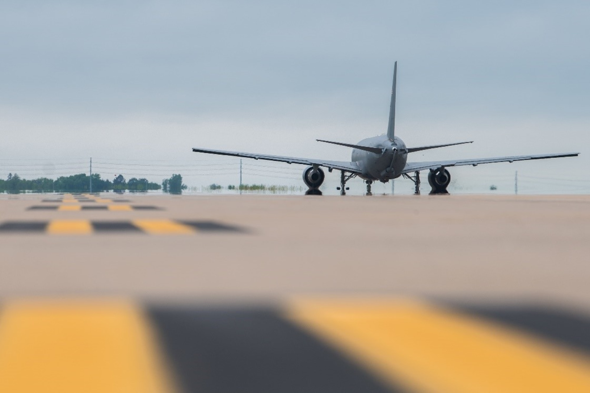 A KC-46A Pegasus taxis to the runway at McConnell Air Force Base, Kan., May 17, 2021.