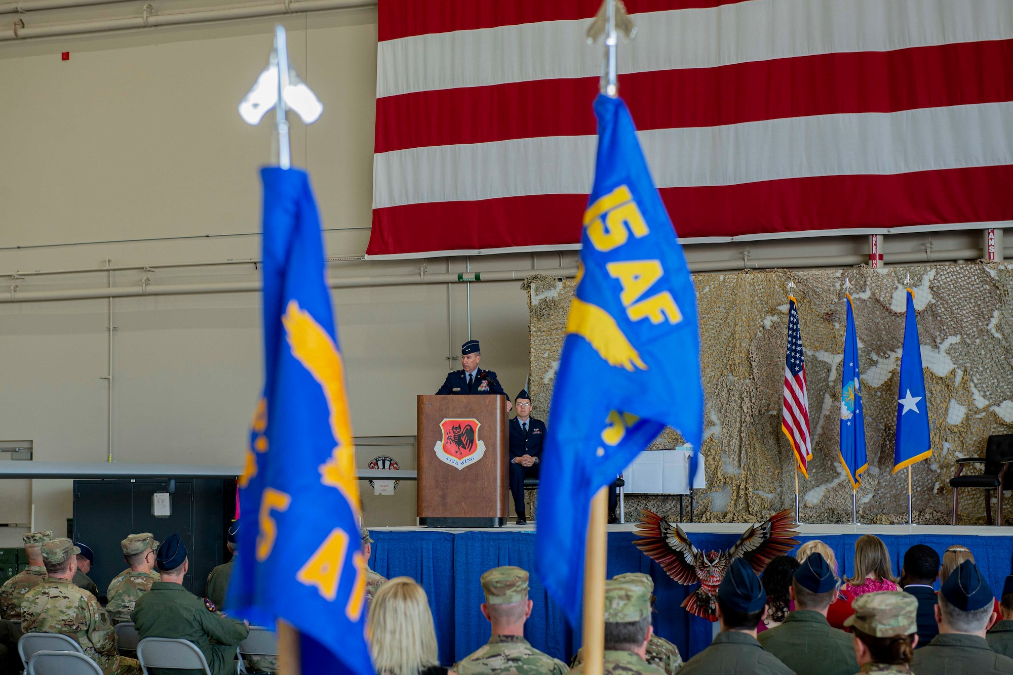 Maj. General Chad P. Franks, Fifteenth Air Force commander gives opening remarks and addresses the crowd at Creech Air Force Base, Nevada.