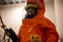 Tech Sgt. Eric McComb, 103rd Civil Support Team, responds to a simulated incident at a parking garage on the University of Alaska Anchorage campus May 18 in support of Exercise ORCA 2021. ORCA is a chemical, biological, radioactive, nuclear threats response exercise designed for participants to provide support in the aftermath of hazardous materials incidents. ORCA tests interoperability between agencies, increases opportunities for working relationships, and practices requests for assistance methods. Approximately 250 National Guardsmen from CST units in Alaska, California, Connecticut, Colorado, Idaho, Ohio, Oregon, Rhode Island, South Carolina, South Dakota, Washington, and Wisconsin are in Alaska to participate in Exercise ORCA 2021. Numerous support units and civilian agencies participated in the exercise as well. (U.S. Army National Guard photo by Spc. Grace Nechanicky)