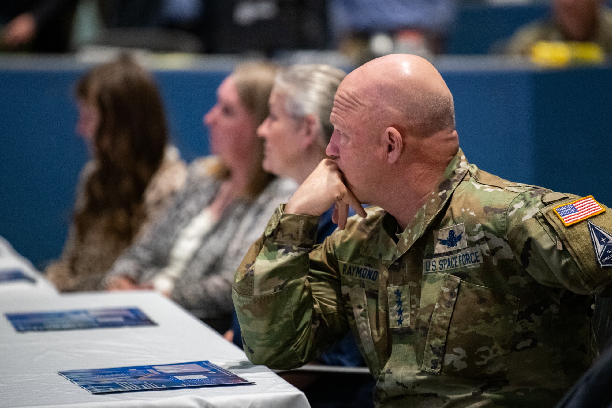 U.S. Space Force Gen John W. "Jay" Raymond, Chief of Space Force Operations, listens to a presentation in the Morrell Operations Center at Cape Canaveral Space Force Station, Fla., May 17, 2021. Raymond became the Chief of Space Operations in December of 2019. (U.S. Space Force photo by Airman 1st Class Dakota Raub)