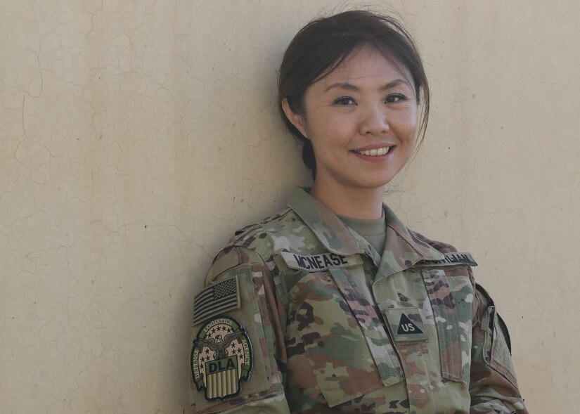 Defense Logistics Agency Civilian Gee Hyun McNease, deployed as the deputy commander of the DLA Support Team-Kuwait at Camp Arifjan, Kuwait, is a native of the Republic of Korea. McNease said her first consciousness of America was from her parents, who were grateful to American Soldiers who liberated her country from the Communists.
