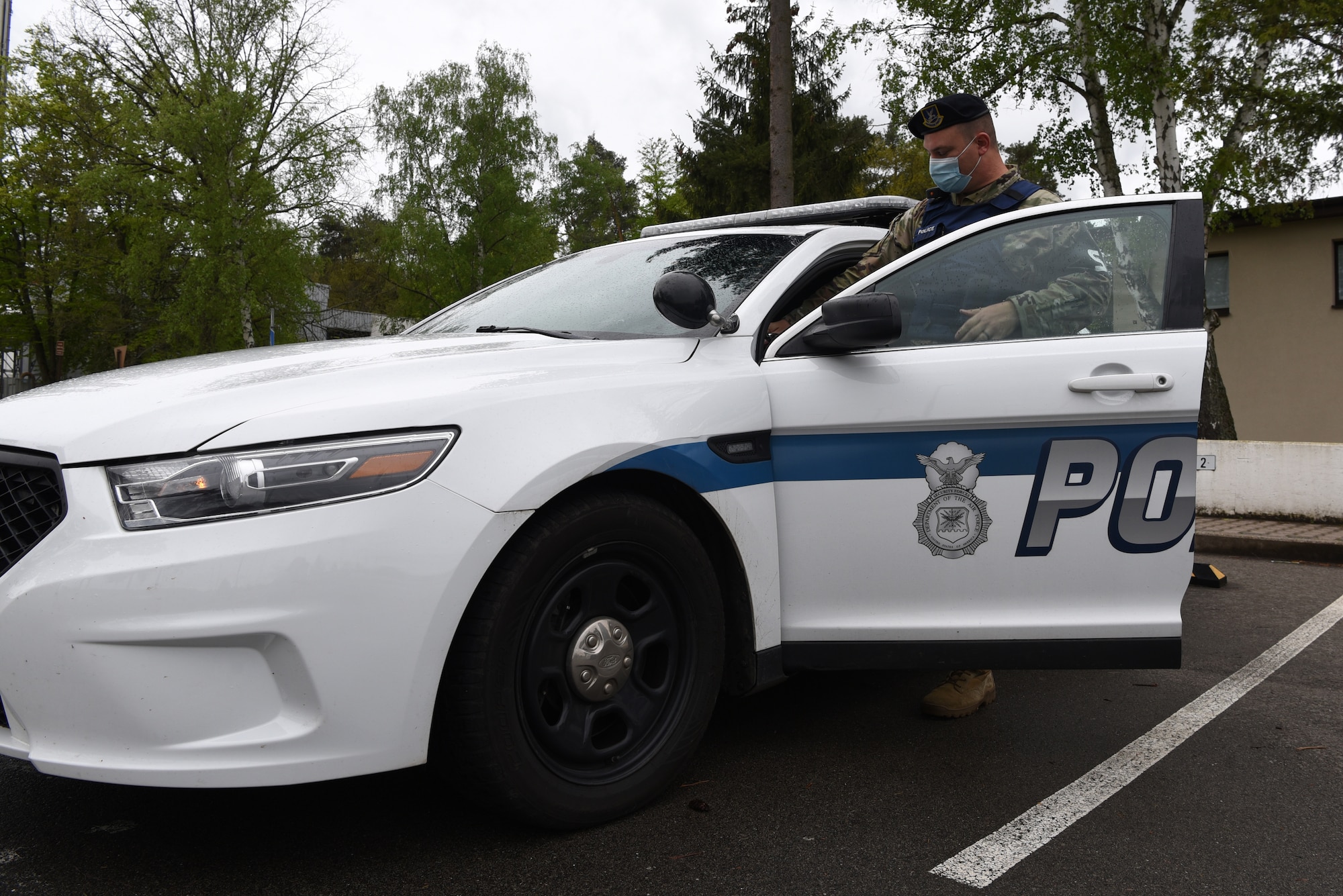 U.S. Air Force Tech. Sgt. Edwin Bowser, 569th U.S. Forces Police Squadron flight sergeant, gets in a patrol car at Kapaun Air Station, Germany, May 15, 2021.