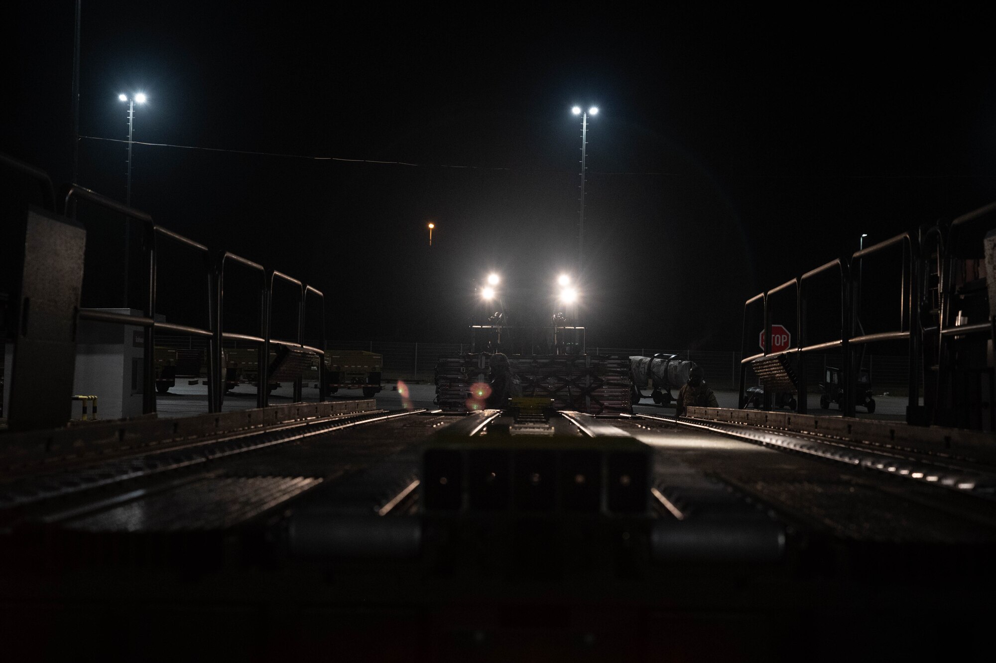 A forklift prepares to drop off cargo.