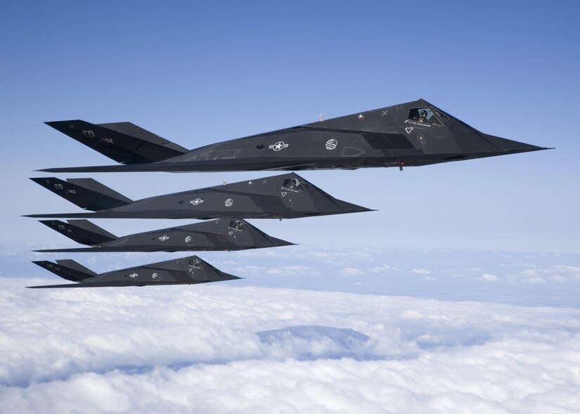 Four F-117 Nighthawks fly in formation during a sortie over the Antelope Valley recently. After 25 years of history, the aircraft is set to retire soon. As the Air Force’s first stealth fighter, the F-117 is capable of performing reconnaissance missions and bombing critical targets, all without the enemy’s knowledge.