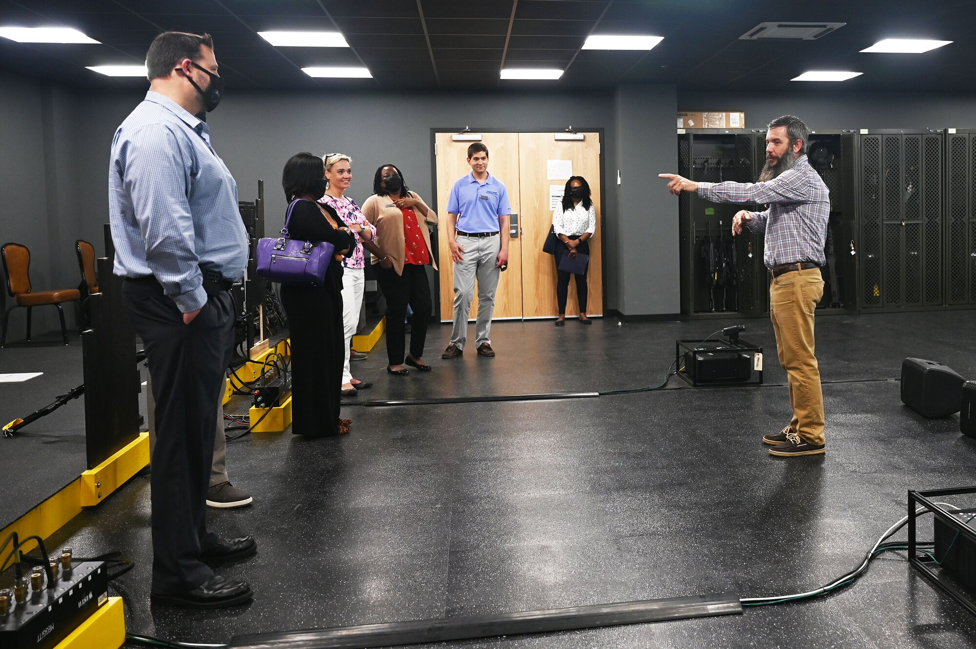 Members of the Learn, Explore, Absorb and Disseminate (LEAD) Peninsula group visit an engagement skills simulation center on Joint Base Langley-Eustis, May 20, 2021. According to the VPC website, LEAD Peninsula is a community program that stresses the importance of private, public and nonprofit sectors of the region by providing community leaders the opportunity to interface with one another.
