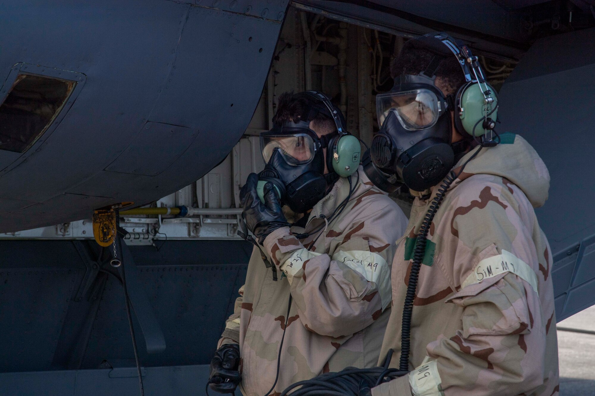 Maintainers with the 6th Aircraft Maintenance Squadron (AMXS) perform pre-flight inspections on a KC-135 Stratotanker at MacDill Air Force Base, Florida, during a large-scale readiness exercise (LRE), May 20, 2021. The 6th AMXS had a pivotal role during phase two of the LRE by continuing to provide mission support in a simulated contested environment. (U.S. Air Force photo by Airman 1st Class Hiram Martinez)