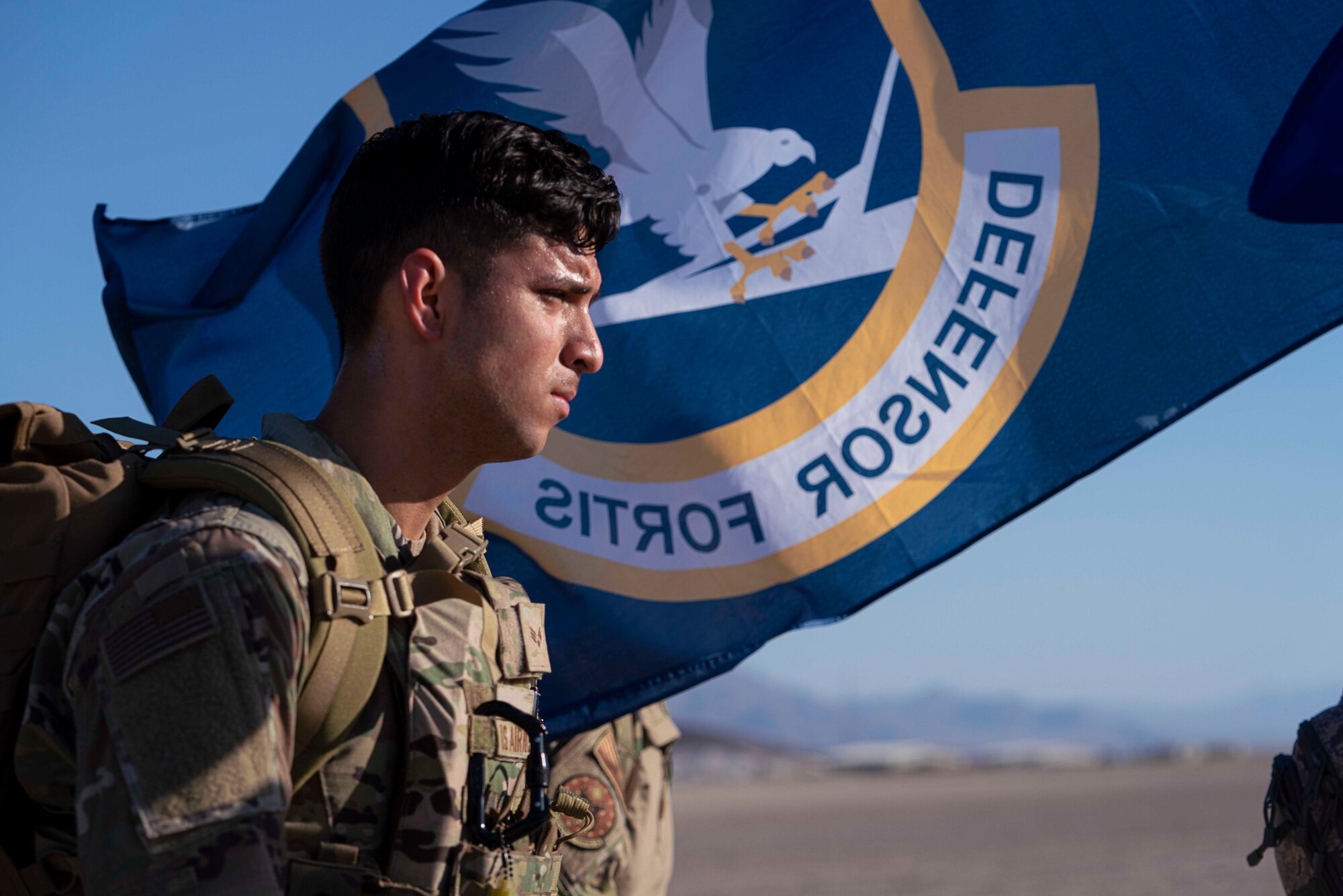 Airman marches during a ruck march.
