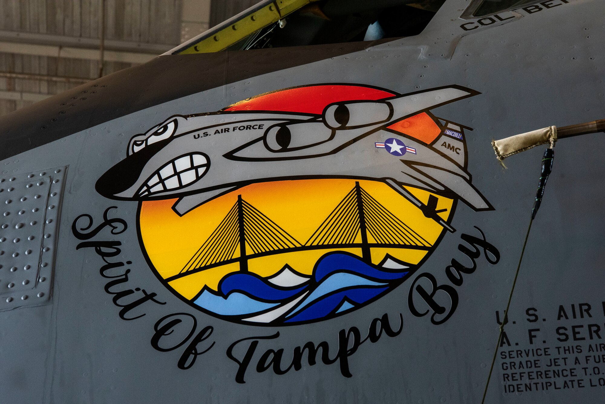 A KC-135 Stratontanker aircraft with the 6th Air Refueling Wing receives a nose art, May 3, 2021, at MacDill Air Force Base, Florida.