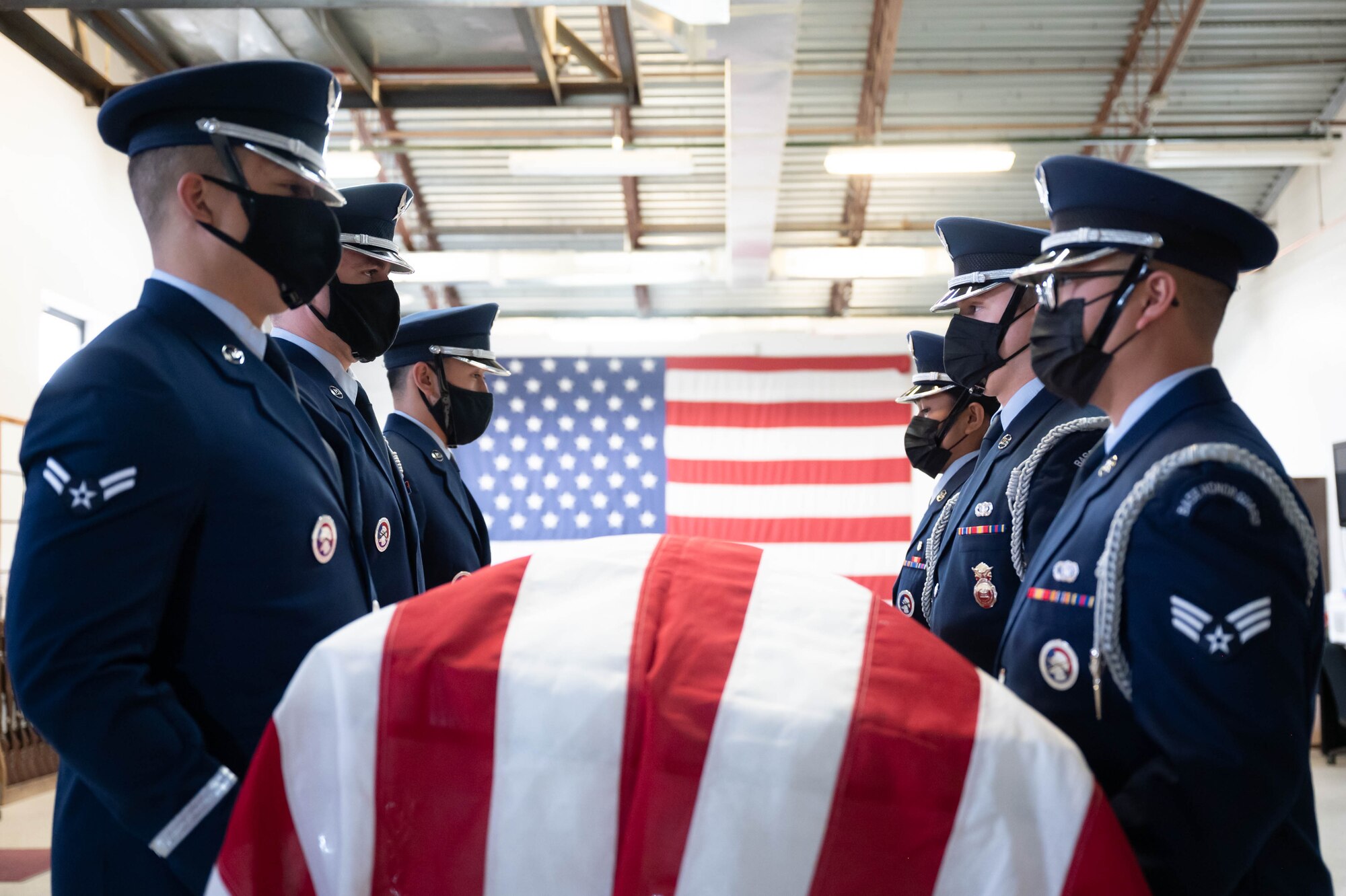 341st Missile Wing Base Honor Guard Airmen practice pall bearing during training April 13, 2021 at Malmstrom Air Force Base, Mont.