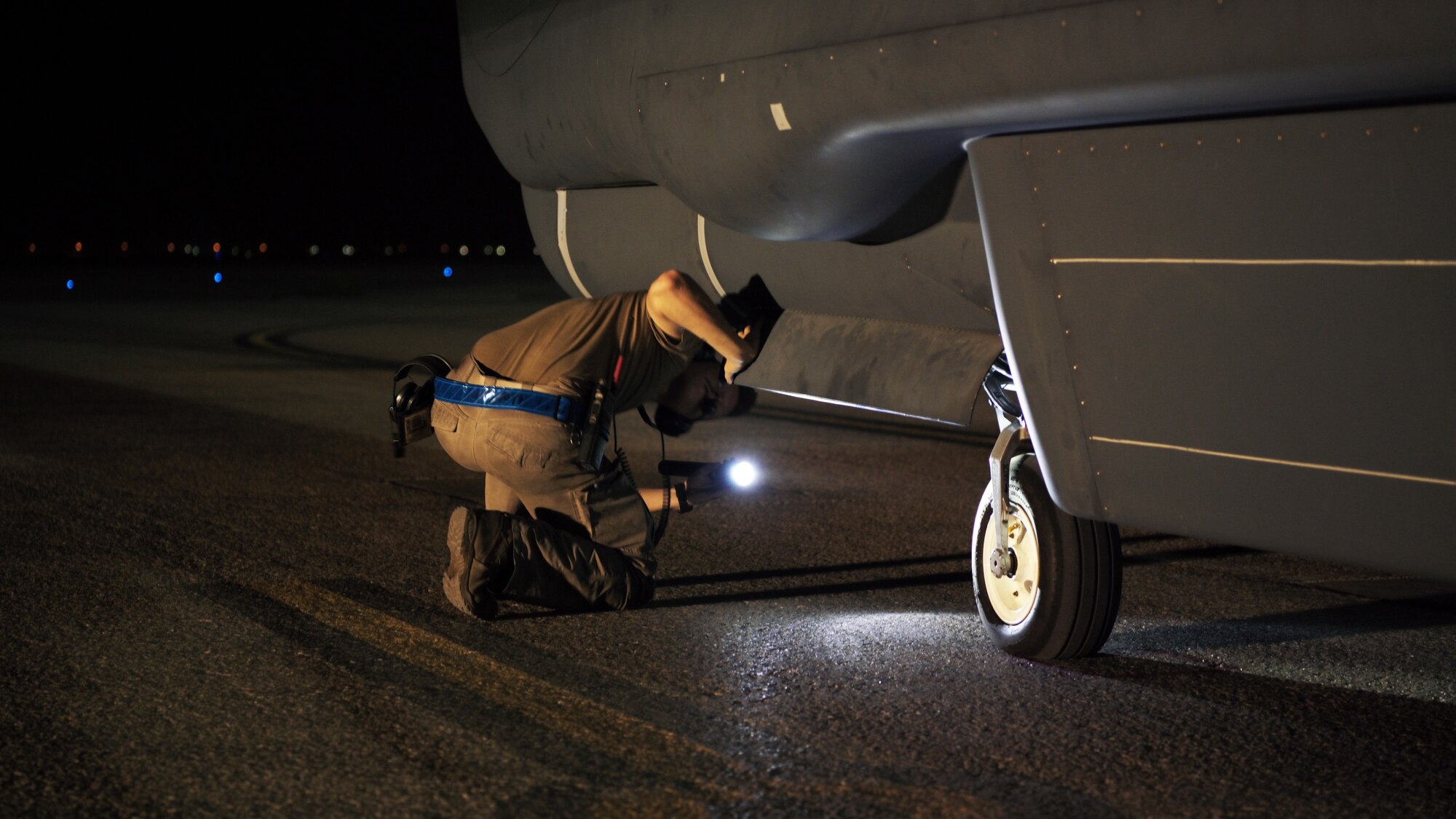 A U.S. Air Force Airmen from the 380th Expeditionary Aircraft Maintenance Squadron, prepare to launch an RQ-4 Global Hawk at Al Dhafra Air Base, United Arab Emirates, May 7, 2021, 2021. The Global Hawk’s mission is to provide a broad spectrum of intelligence, surveillance, and reconnaissance capabilities to support joint combatant forces. (U.S. Air Force photo by Staff Sgt. Jao'Torey Johnson)