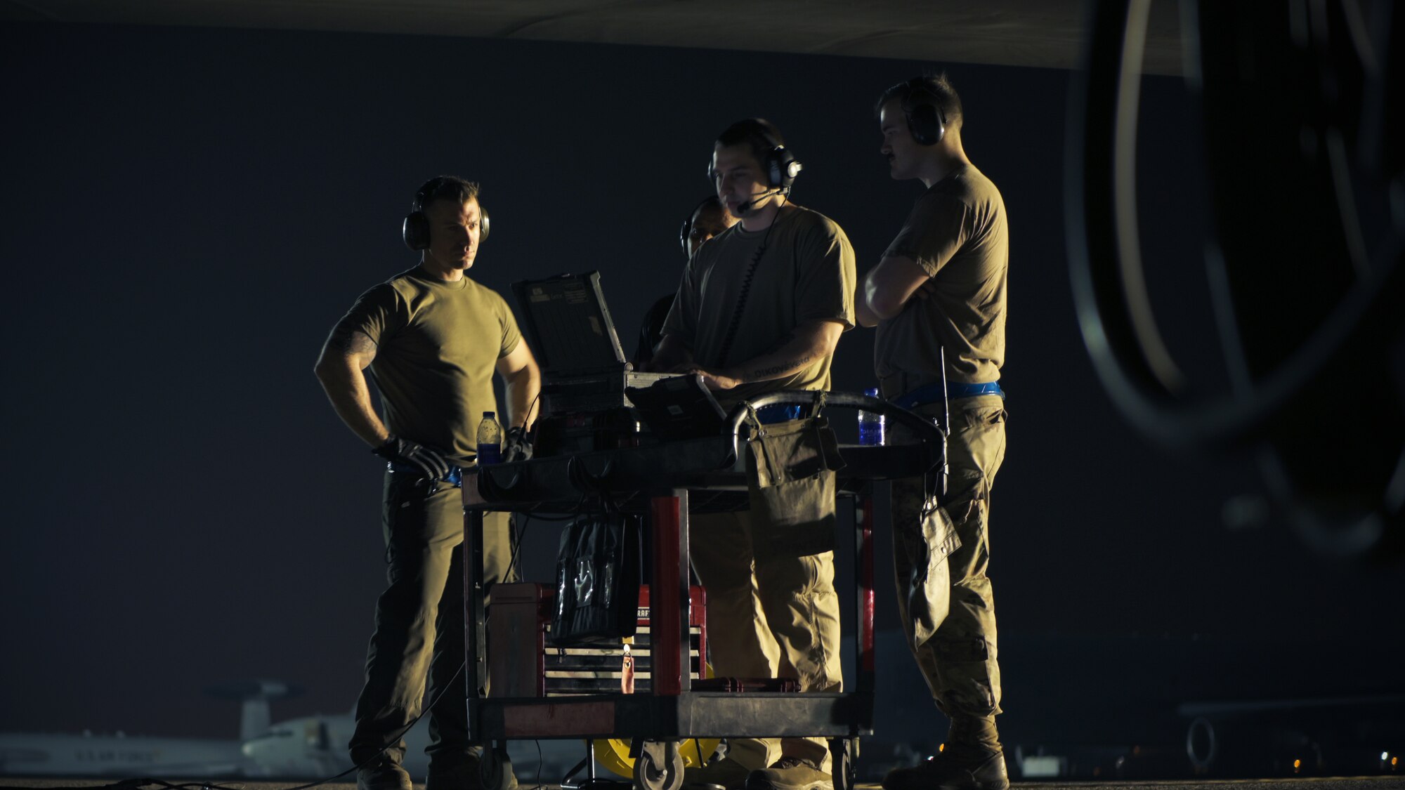 A U.S. Air Force Airmen from the 380th Expeditionary Aircraft Maintenance Squadron, prepare to launch an RQ-4 Global Hawk at Al Dhafra Air Base, United Arab Emirates, May 7, 2021, 2021. The Global Hawk’s mission is to provide a broad spectrum of intelligence, surveillance, and reconnaissance capabilities to support joint combatant forces. (U.S. Air Force photo by Staff Sgt. Jao'Torey Johnson)