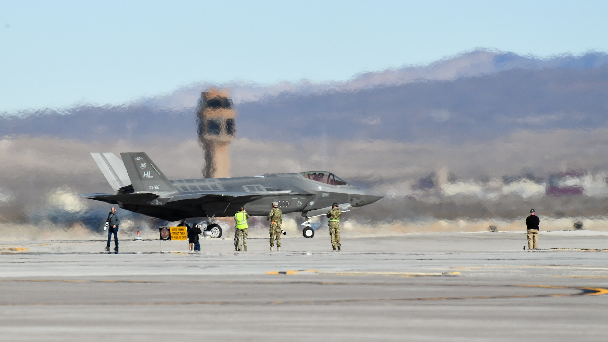 An F-35A Lightning II assigned to the 421st Fighter Squadron taxis during Red Flag 20-1 at Nellis Air Force Base, Nev., Feb.5, 2020. (U.S. Air Force photo by R. Nial Bradshaw)