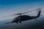 An HH-60G Pave Hawk from the 41st Rescue Squadron flies through the air during a rapid-rescue exercise, Nov. 3, 2016, near Tyndall Air Force Base, Fla.