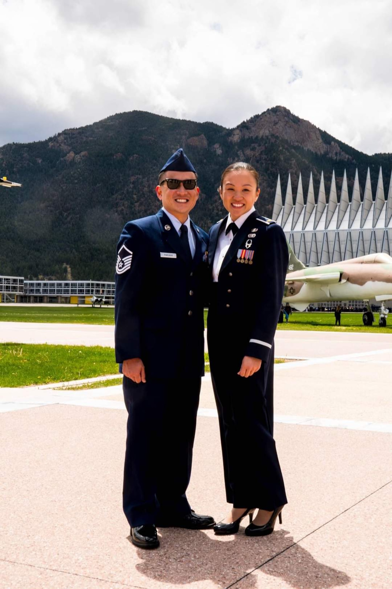 U.S. Air Force Capt. Heather Parcasio and Senior Master Sgt. Chris Parcasio at the U.S. Air Force Academy, Colorado Springs, Colorado, in 2017. (U.S. Air Force courtesy photo)