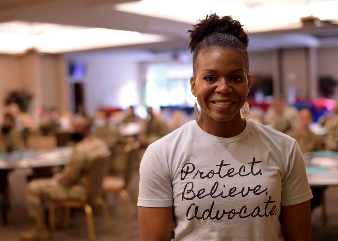 Jacinta Howell, the base's sexual assault response coordinator, poses for a photo