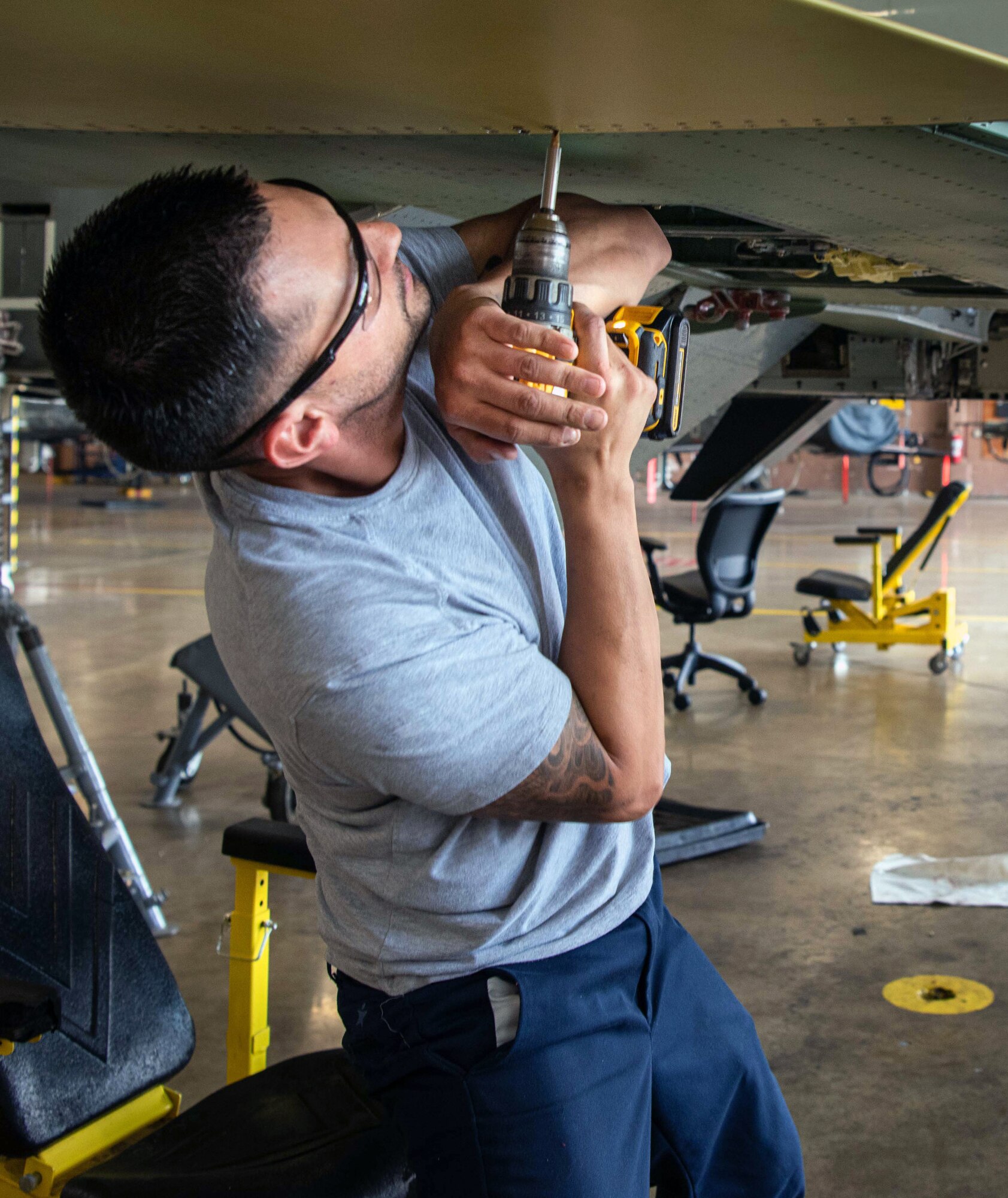 Man working on an aircraft