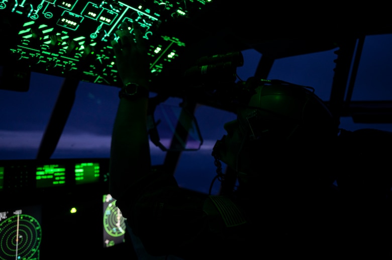 A pilot operates a C-130J