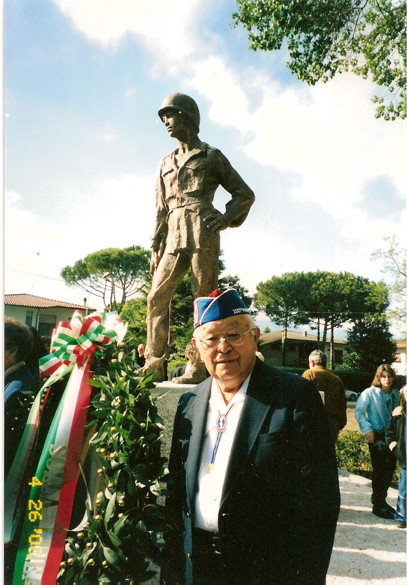 Roy Sakasegawa at Sadao Munemor Memorial "Plaza of the Fallen from the Gothic Line" Pietrasanta, Italy, April of 2000. (U.S. Air Force courtesy photo)