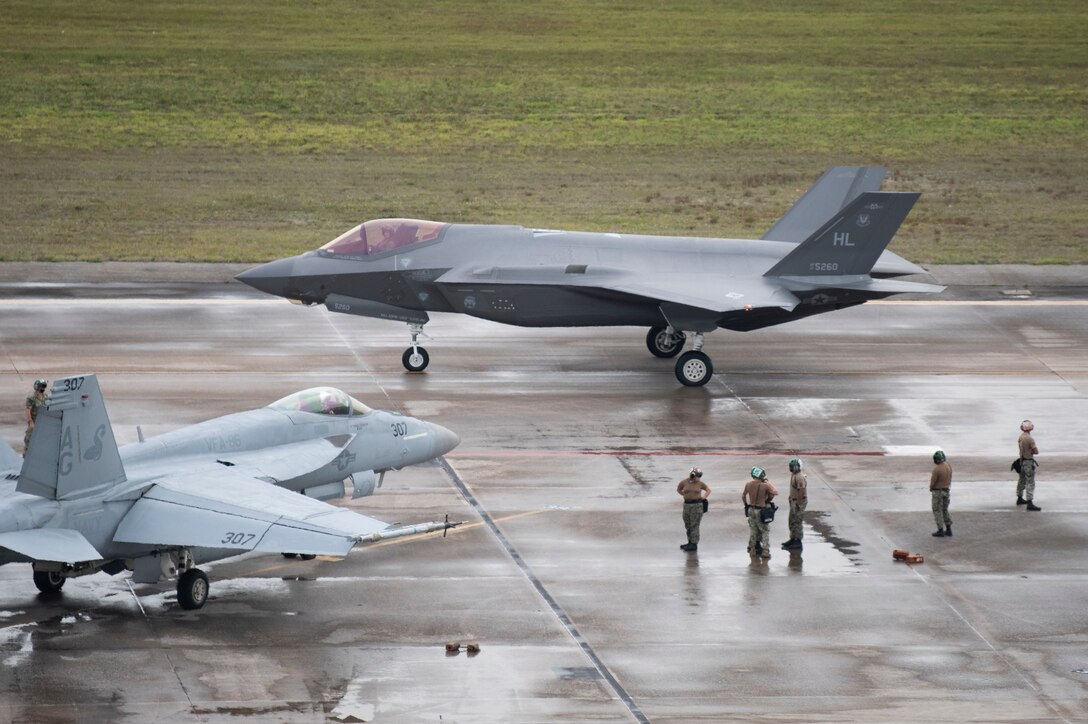 A photo of an F-35 at Checkered Flag
