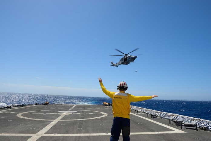 210520-G-ID129-1219 MEDITERRANEAN SEA (May 20, 2021) Members from the Armed Forces of Malta conduct simulated hoisting operations with an Agusta Westland AW139 on the flight deck of USCGC Hamilton (WMSL 753) in the Mediterranean Sea, May 20, 2021. Hamilton is on a routine deployment in the U.S. Sixth Fleet area of operations in support of U.S. national interests and security in Europe and Africa. (U.S. Coast Guard photo by Petty Officer 3rd Class Sydney Phoenix)