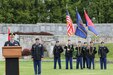 Maj. Gen. Mark McCormack (at podium), commander of the 28th Infantry Division, Pennsylvania Army National Guard, leads the 2021 Memorial Service at the division shrine on the grounds of the Pennsylvania Military Museum in Boalsburg. After the 2020 event was canceled due to the coronavirus pandemic the unit conducted a smaller, virtual event for 2021.