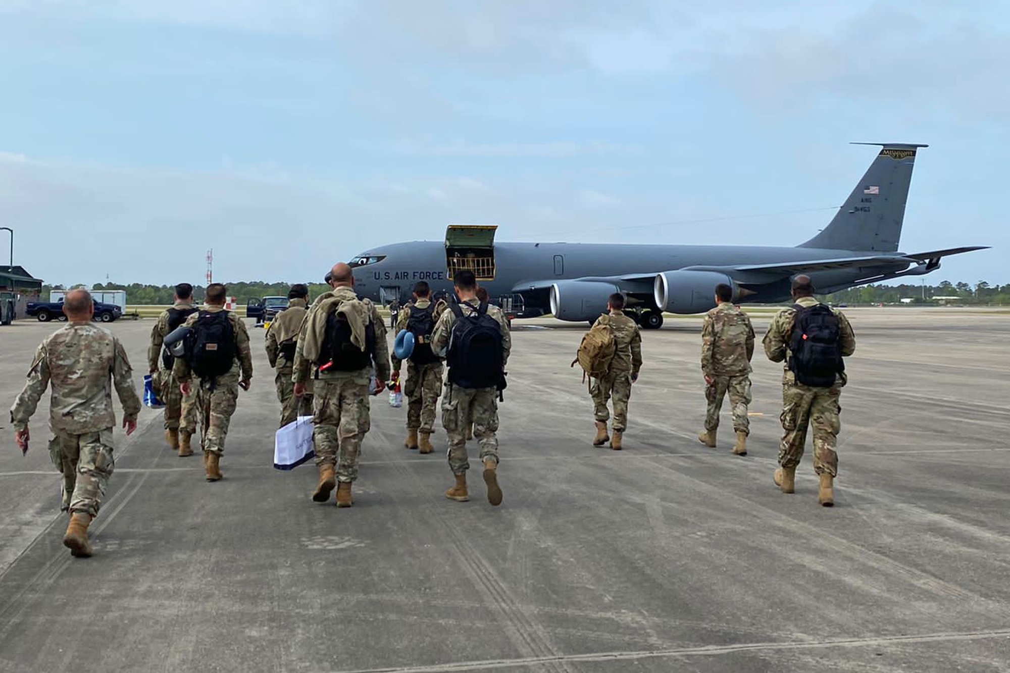 Airmen from the 141st Air Control Squadron, Puerto Rico Air National Guard, prepare for departure to Gulfport, Mississippi at Muniz Air National Guard Base, Carolina, Puerto Rico, April 14, 2021. These Airmen were part of the 141st Air Control Squadron group that participated in this year's Southern Strike exercise in Gulfport, Mississippi, April 15-29, 2021. Southern Strike is hosted by the National Guard Bureau and is a total force, full-spectrum warfare training event. It incorporates National Guard, Active Duty and Reserve components in the exercise. (U.S. Air National Guard courtesy photo by Capt. Angel Ríos)