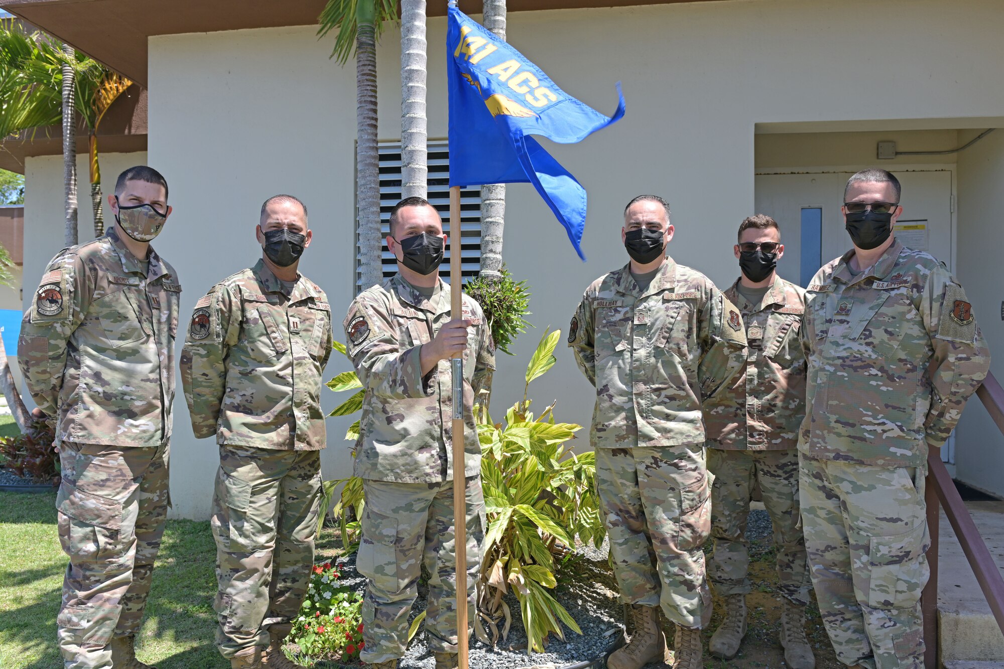 Airmen from the 141st Air Control Squadron, Puerto Rico Air National Guard, pose for a group picture at Punta Borinquen Radar Site, Aguadilla, Puerto Rico, May 6, 2021. From left: U.S. Air Force Capt. Abdiel Aponte, chief of training; Capt. Angel Rios, air battle manager; Staff Sgt. Esteban J. Aquino, electrical production specialist; Master Sgt. Steven Holliday, air surveillance technician; Master Sgt. Luis E. Ortiz, cyber transport craftsman; Master Sgt. Javier Ramirez, electrical production specialist. These Airmen were part of the 141st Air Control Squadron group that participated in this year's Southern Strike exercise in Gulfport, Mississippi, April 15-29, 2021. Southern Strike is hosted by the National Guard Bureau and is a total force, full-spectrum warfare training event. It incorporates National Guard, Active Duty and Reserve components in the exercise. (U.S. Air National Guard photo by Staff Sgt. Eliezer Soto)