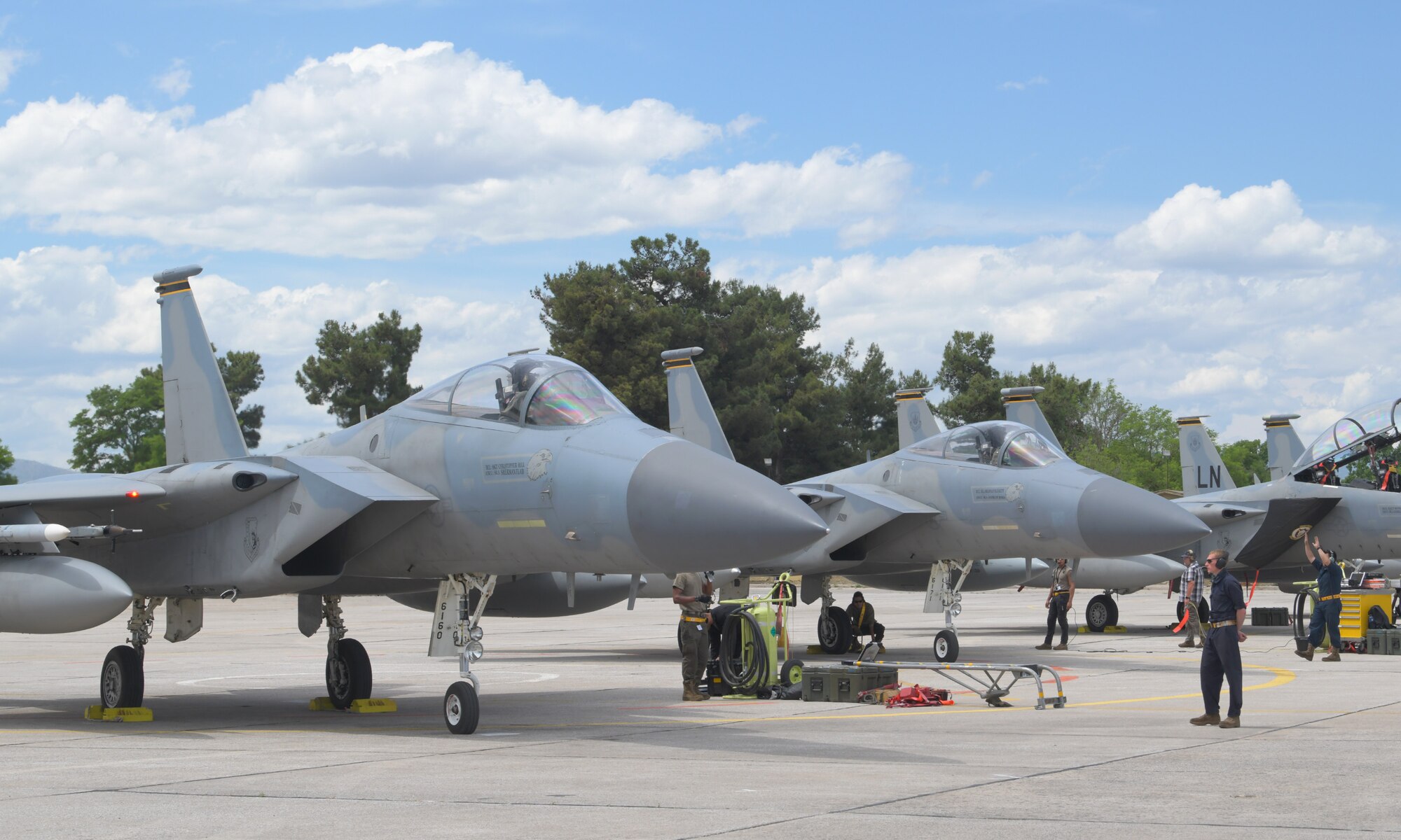 U.S. Air Force F-15C Eagles assigned to the 493th Fighter Squadron park after a sortie during exercise Astral Knight 21 at Larissa Air Base, Greece, May 20, 2021. During Astral Knight 21, the Liberty Wing sharpened its ability to deploy capable, credible forces to operate from strategic locations, which is enabled by strong regional partnerships critical for a rapid united response to adversaries around the world. (U.S. Air Force photo by Tech. Sgt. Alex Fox Echols III)