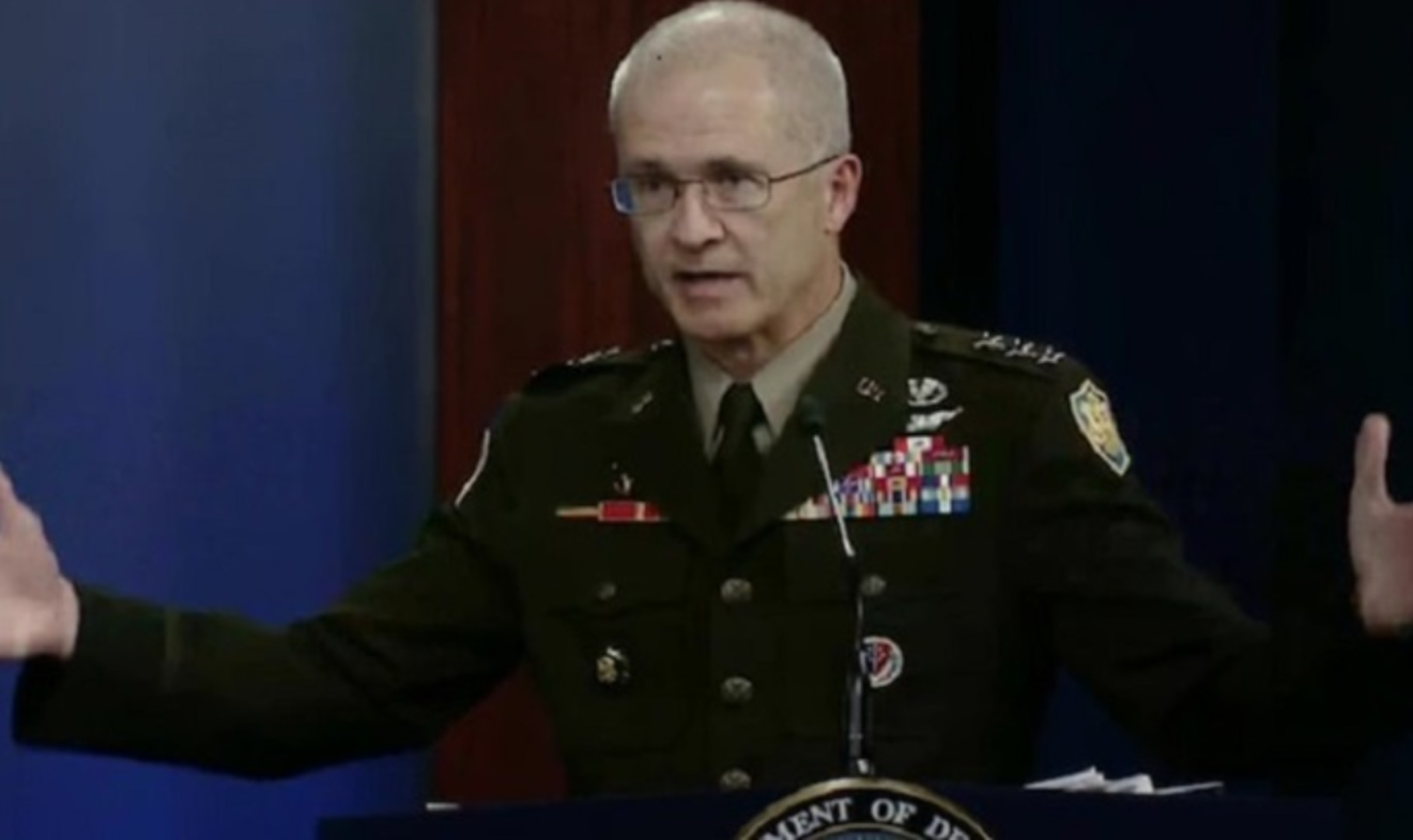 Defense Health Agency Director Lt. Gen. (Dr.) Ronald J. Place said in Thursday’s press conference that he hosted a meeting with allies and partner nations' medical communities to better understand effective approaches to COVID-19 (Frame grab from Defense.gov video).