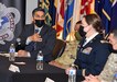 Diego Gomez-Morales, left, interim director of Army Medical Logistics Command’s Medical Maintenance Policies and Analysis directorate, speaks during a senior panel discussion at a healthcare technology management workshop, hosted May 19 by AMLC at Fort Detrick, Maryland. (C.J. Lovelace)