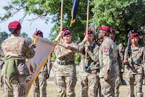 col. Elizabeth Curtis, 82nd Airborne Division Sustainment Brigade commander, participates in a re-activation ceremony of the 82nd Finance Battalion held at Ft. Bragg, North Carolina, May 20, 2021. (U.S. Army photo by Spc. Gerald Holman)