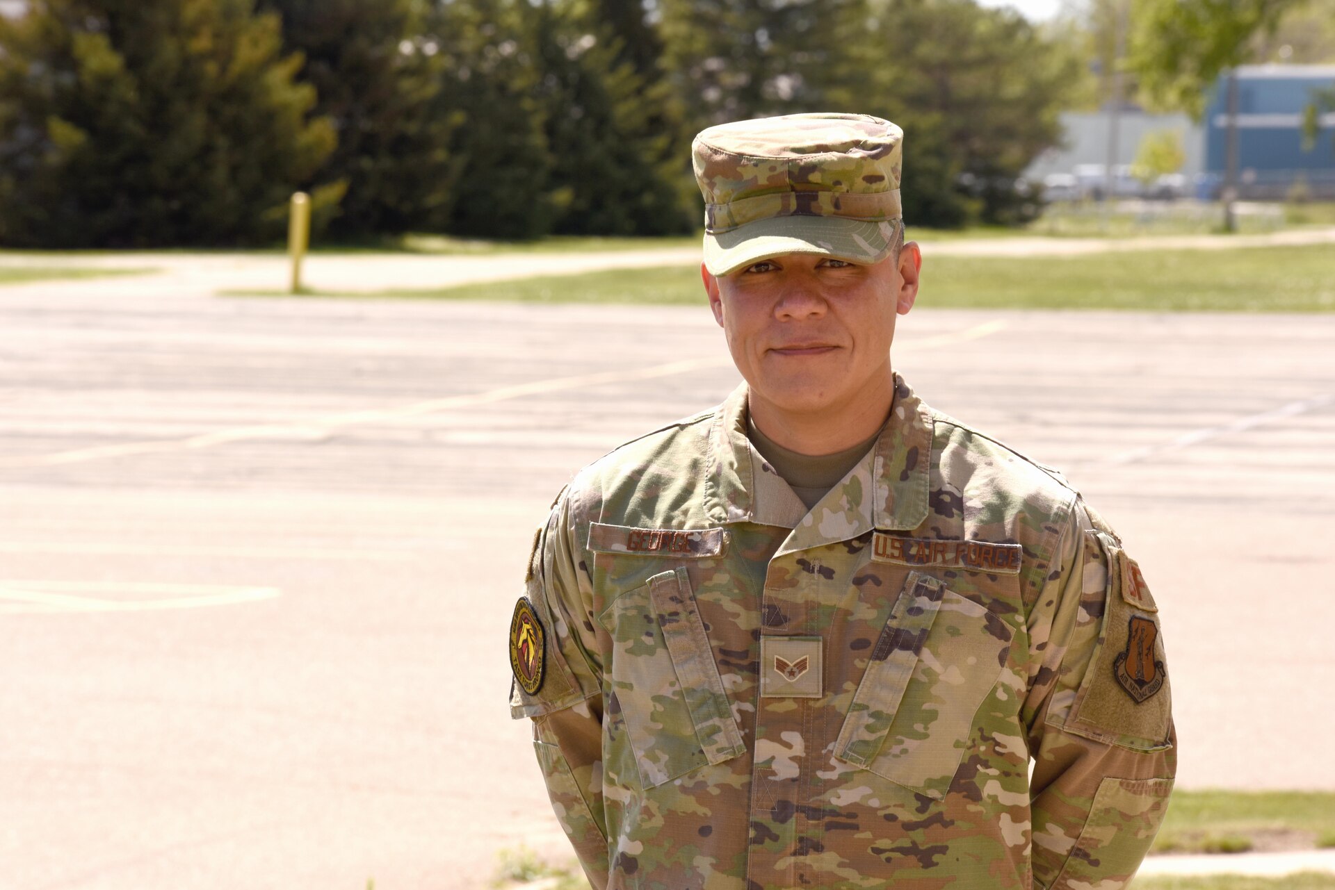 U.S. Air Force Senior Airman Seven George, 127th Security Forces Squadron, 127th Wing, Selfridge Air National Guard Base, Michigan Air National Guard poses for a photo