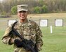U.S. Army Pfc. Daniel Gomez, interior electrician with the 1436th Engineer Company, Michigan Army National Guard, poses for a photo during rifle qualification at Fort Custer Training Center in Augusta, Michigan