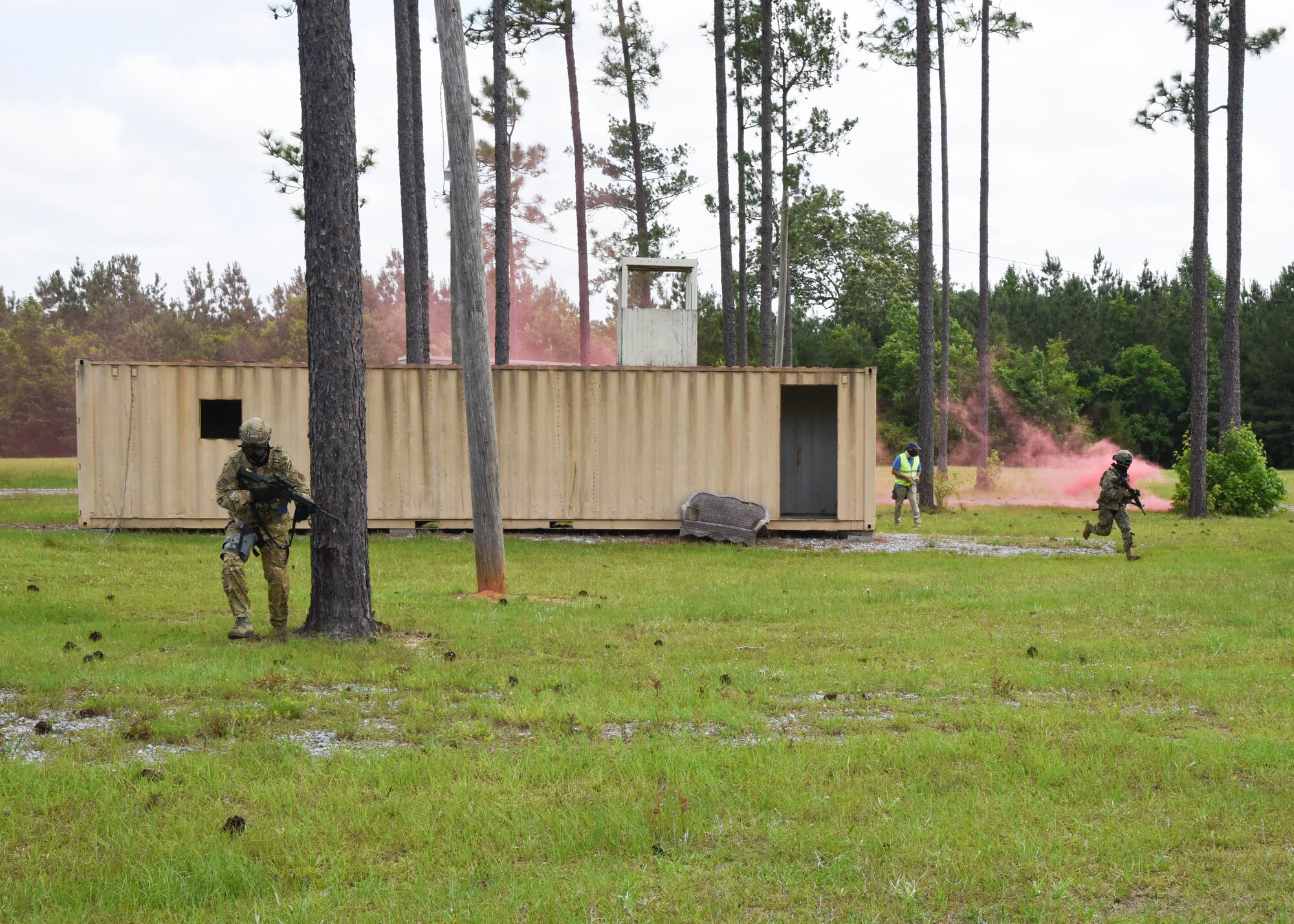 403rd Wing leaders and 403rd Security Forces Squadron members travelled to Camp Shelby Joint Forces Training Center in Hattiesburg, Miss., May 21, 2021 to participate in a number of different training exercises including a Shoot, Move, Communicate course, Engagement Skills Trainer virtual weapons firing, Squad Advanced Marksmanship training, and a Virtual Battlefield Systems convoy simulation. The trip was an opportunity for the Air Force Reserve Command unit leaders to become more familiar with the training capabilities available at the Mississippi Army National Guard base. Also, it allowed 403rd leadership a chance to strengthen relationships with training facility managers and personnel as well as Camp Shelby Commander, Col. Richard L. Weaver. (U.S. Air Force photo by Lt. Col. Marnee A.C. Losurdo)