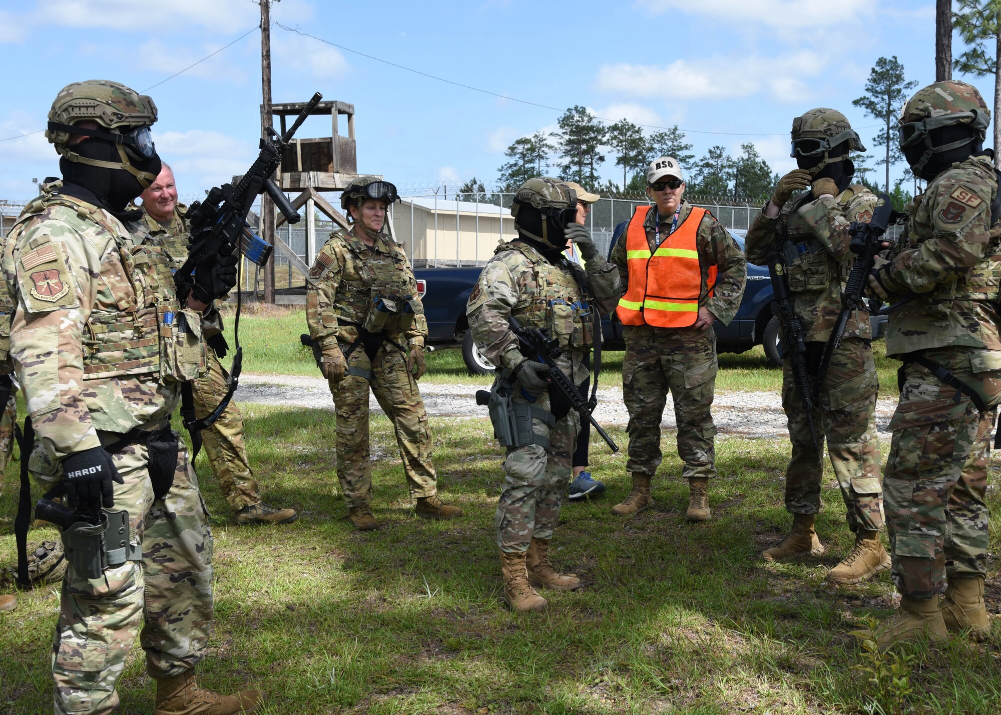 403rd Wing leaders and 403rd Security Forces Squadron members travelled to Camp Shelby Joint Forces Training Center in Hattiesburg, Miss., May 21, 2021 to participate in a number of different training exercises including a Shoot, Move, Communicate course, Engagement Skills Trainer virtual weapons firing, Squad Advanced Marksmanship training, and a Virtual Battlefield Systems convoy simulation. The trip was an opportunity for the Air Force Reserve Command unit leaders to become more familiar with the training capabilities available at the Mississippi Army National Guard base. Also, it allowed 403rd leadership a chance to strengthen relationships with training facility managers and personnel as well as Camp Shelby Commander, Col. Richard L. Weaver. (U.S. Air Force photo by Lt. Col. Marnee A.C. Losurdo)