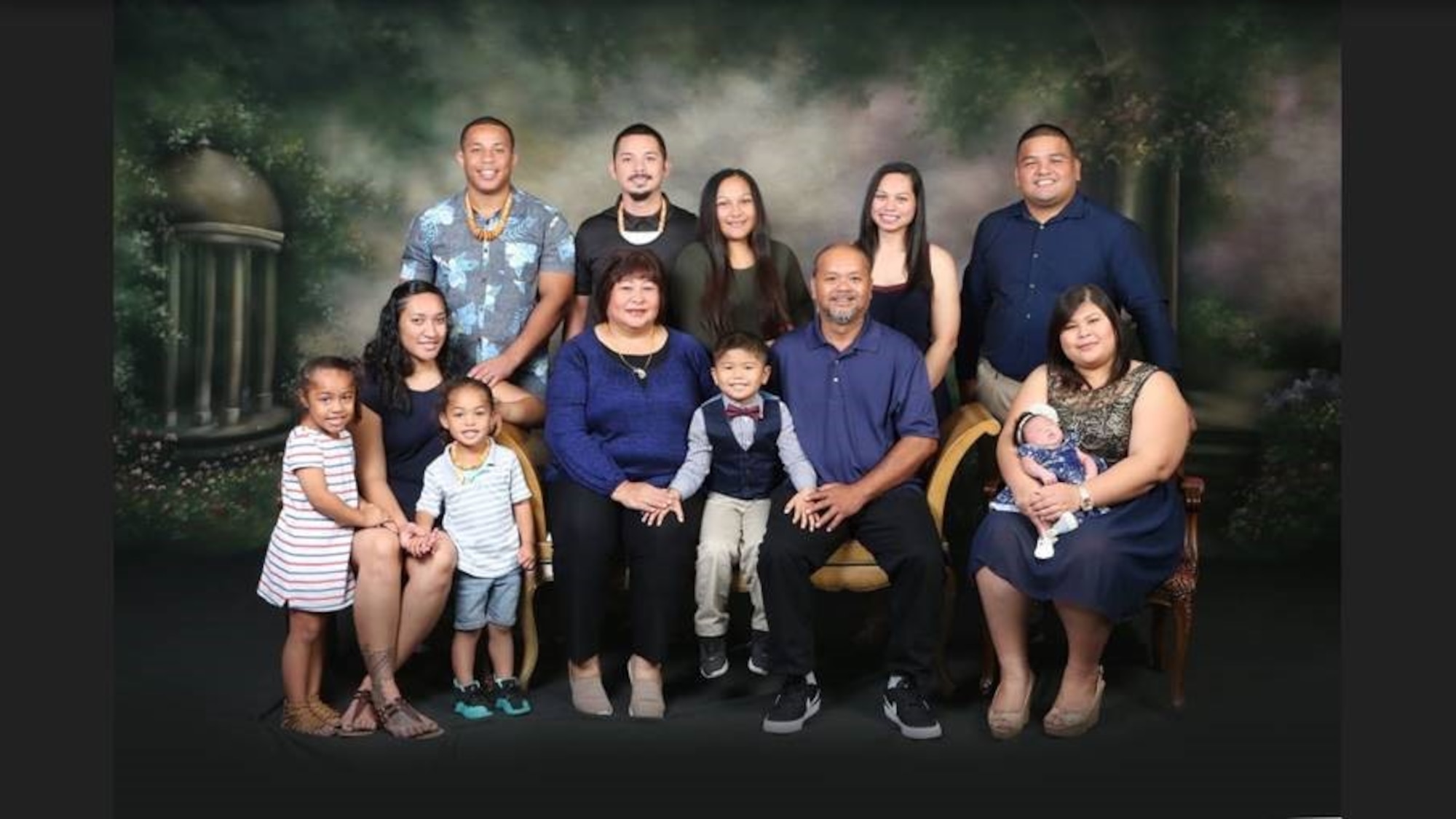 Staff Sgt. Conralyn Manglona, 56th Communications Squadron knowledge management technician, poses for a photo with her family. Manglona and her family are from Tinian, one of the islands of the Commonwealth of the Northern Mariana Islands. Diversity and inclusion in the U.S. Air Force are warfighting imperatives capitalizing on all available talent by enabling a culture where all Airmen are valued and respected for their identity, culture and background. (Courtesy Photo)