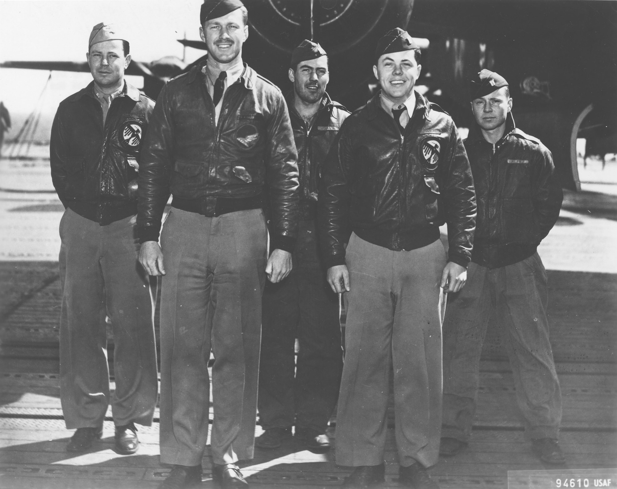 Crew No. 11 (Plane #40-2249, target Yokohama): 34th Bombardment Squadron, Capt. C. Ross Greening (89th RS), pilot; Lt. Kenneth E. Reddy, copilot; Lt. Frank A. Kappeler, navigator; SSgt. William L. Birch, bombardier; Sgt. Melvin J. Gardner, flight engineer/gunner. (U.S. Air Force photo)