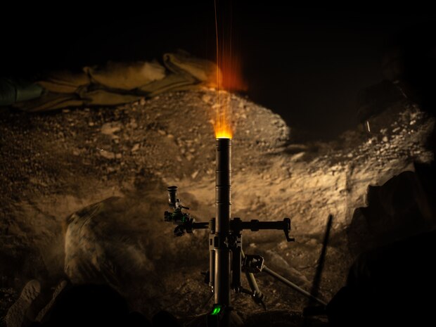 Marines with Fox Company, 2nd Battalion, 23rd Marine Regiment, fire illumination rounds during a live-fire exercise at Dugway Proving Grounds, Utah, on May 15, 2021. This training allows Marines to progress from previous training exercises and continue to prepare for Integrated Training Exercise 4-21.
