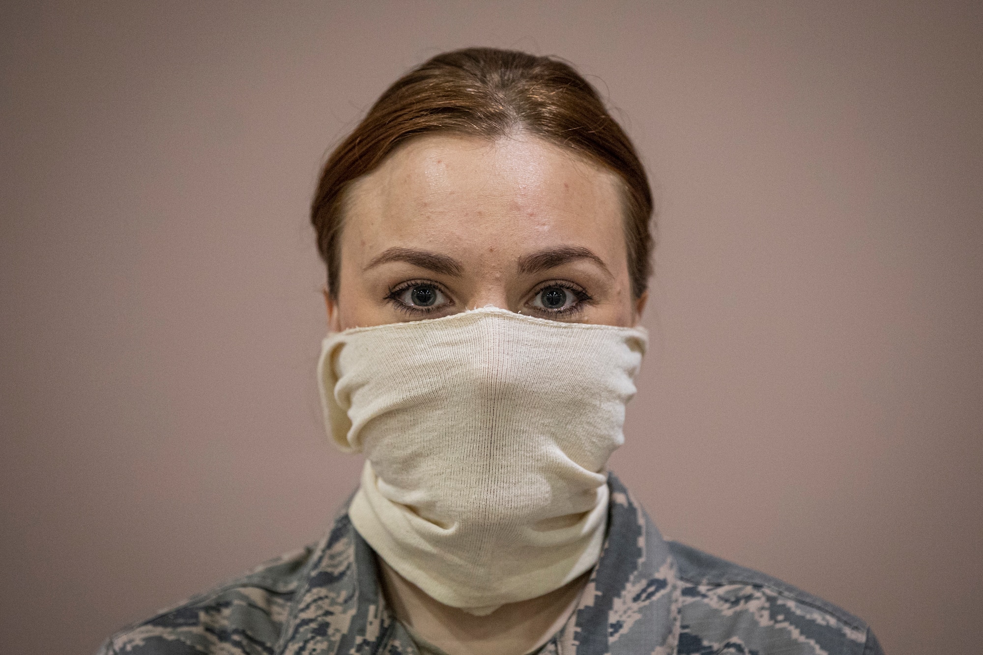 A New Jersey Air National Guard Airman stands for a portrait during the buildup of a Field Medical Station at the Atlantic City Convention Center in Atlantic City, N.J., April 9, 2020.  Atlantic City is one of three stations that will offer overflow from local hospitals focused on COVID-19 patients. (U.S. Air National Guard photo by Master Sgt. Matt Hecht)