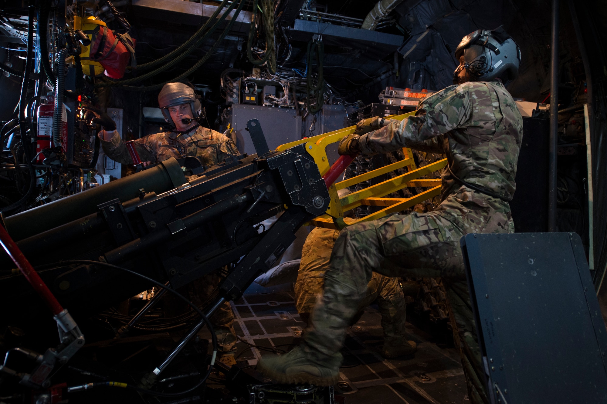 Aircrew with the 4th Special Operations Squadron conduct a routine training mission in an AC-130U Spooky gunship at Hurlburt Field, Fla., June 19, 2018. The AC-130U gunship’s primary missions are close air support, air interdiction and armed reconnaissance. (U.S. Air Force photo by Senior Airman Joseph Pick)