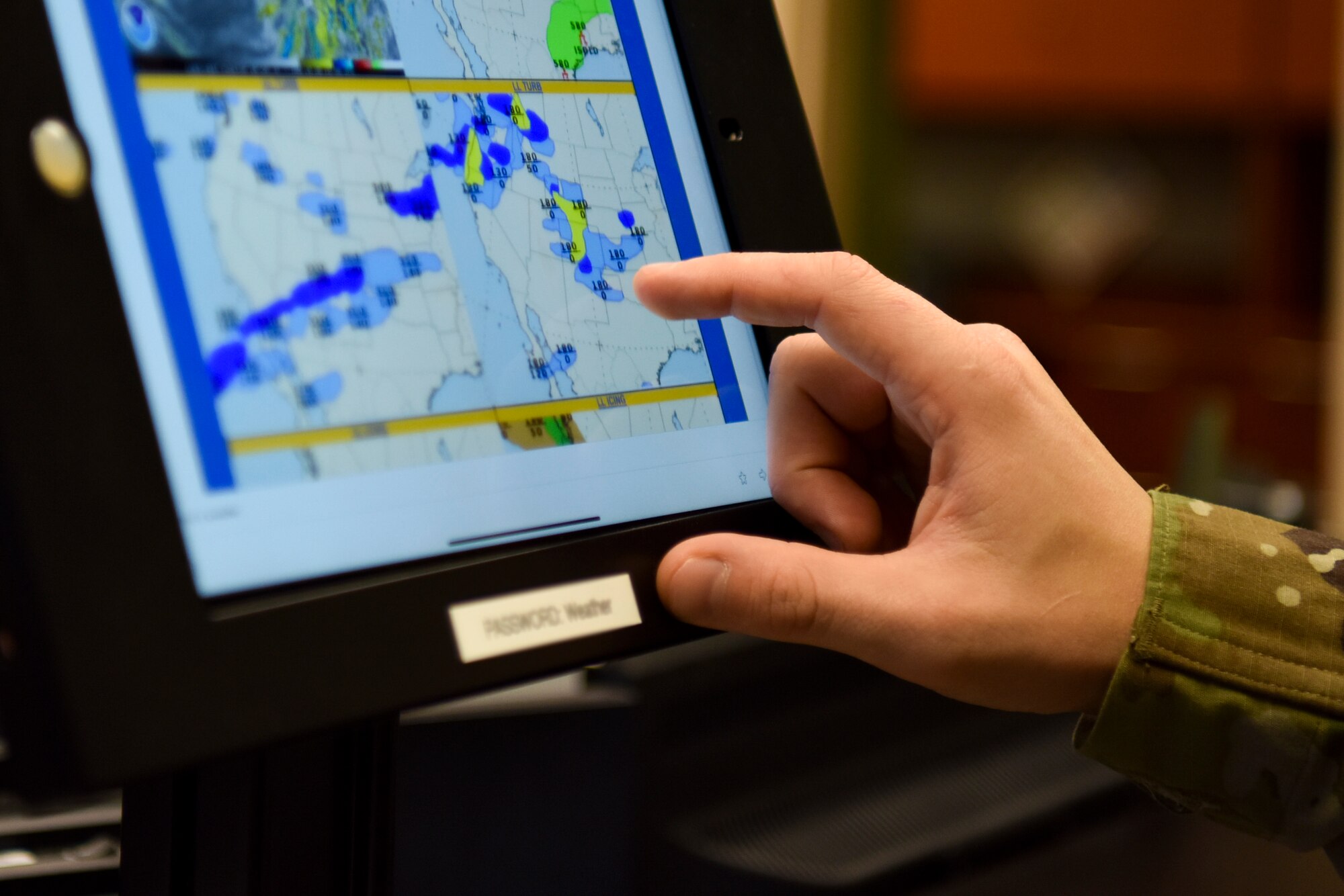 Senior Airman Andrew Goudge, 9th Operational Support Squadron weather forecaster, looks at meteorological data at Beale Air Force Base, California, Jan. 15, 2020. Weather flight Airmen boost the 9th Reconnaissance Wing’s mission through detecting, recording and transmitting space environmental observations. (U.S. Air Force photo by Senior Airman Valentina Viglianco)