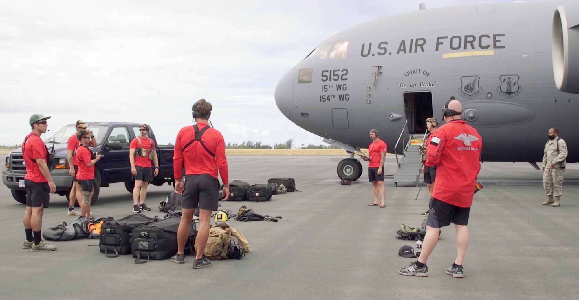 U.S. Air Force Pararescuemen of the �Guardian Angels� and Combat Rescue Officers and flight crews from the Hawaii Air National Guard 204th Airlift Squadron were on stand-by to support SpaceX should contingency astronaut rescue be needed. Air Force Pararescuemen, Combat Rescue Officers and flight crews were also on alert at Patrick AFB, Fla., (near the launch site) and Joint Base Charleston, S.C. Frame grab from U.S. Air Force video //  Tech. Sgt. Tabitha Hurst