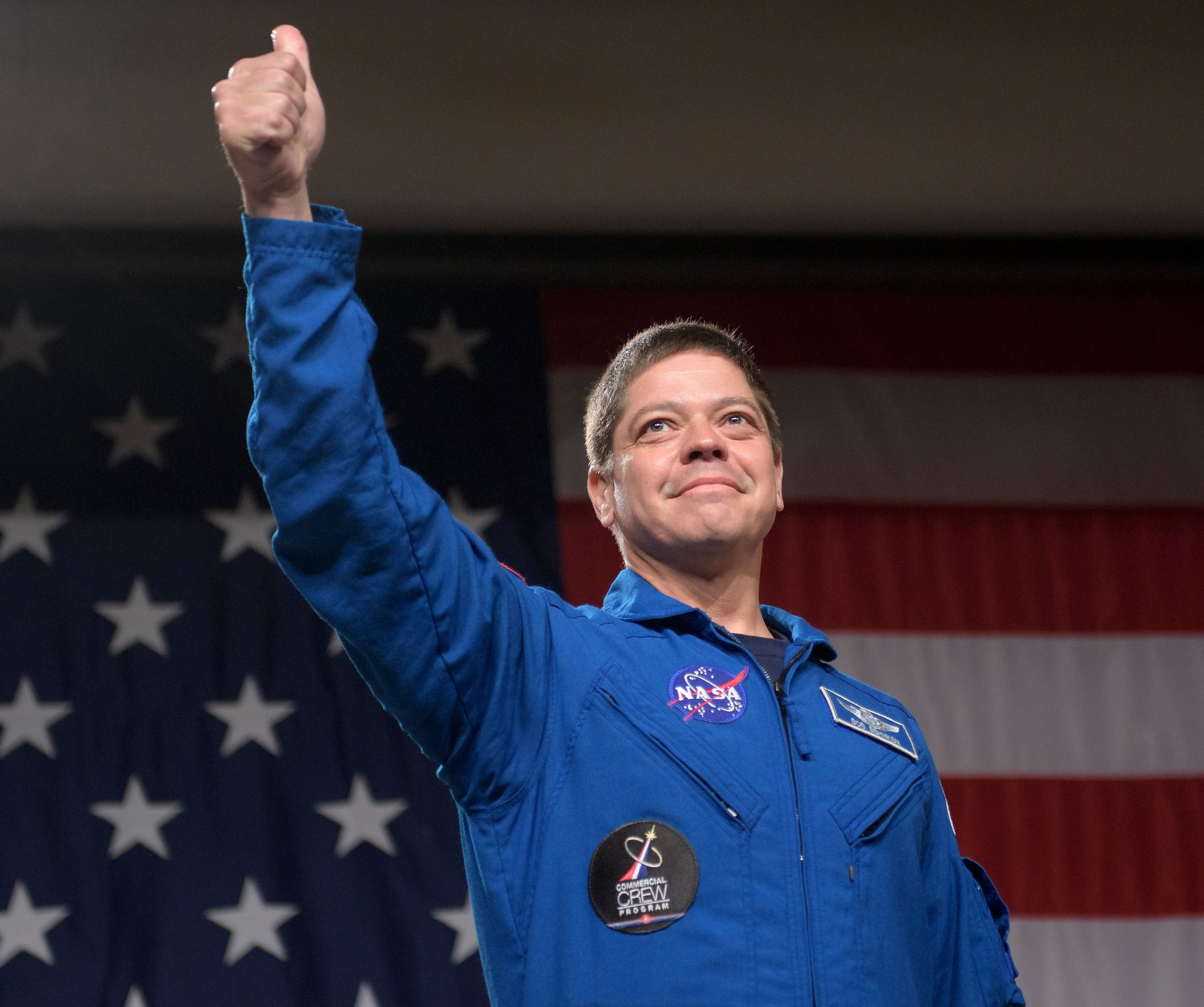 NASA astronaut Bob Behnken is seen during a NASA event where it was announced that he, and NASA astronaut Doug Hurley are assigned to SpaceX’s Crew Dragon Demo-2 flight to the International Space Station, Friday, Aug. 3, 2018 at NASA’s Johnson Space Center in Houston, Texas. Astronauts assigned to crew the first flight tests and missions of the Boeing CST-100 Starliner and SpaceX Crew Dragon were announced during the event. Photo Credit: (NASA/Bill Ingalls)