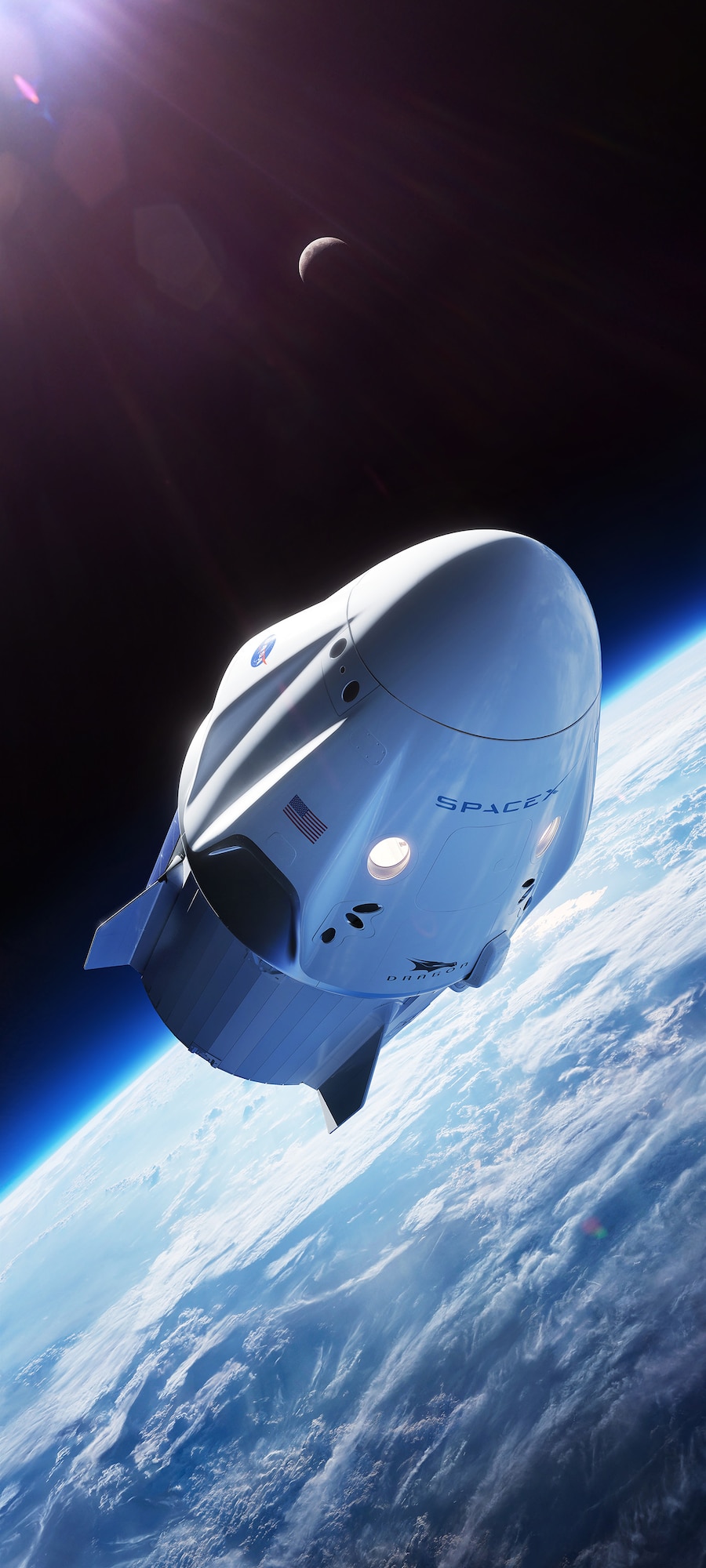 In this illustration, a SpaceX Crew Dragon spacecraft is shown in low-Earth orbit. NASA is partnering with Boeing and SpaceX to build a new generation of human-rated spacecraft capable of taking astronauts to the International Space Station and expanding research opportunities in orbit. SpaceX's upcoming Demo-1 flight test is part of NASA’s Commercial Crew Transportation Capability contract with the goal of returning human spaceflight launch capabilities to the United States.
