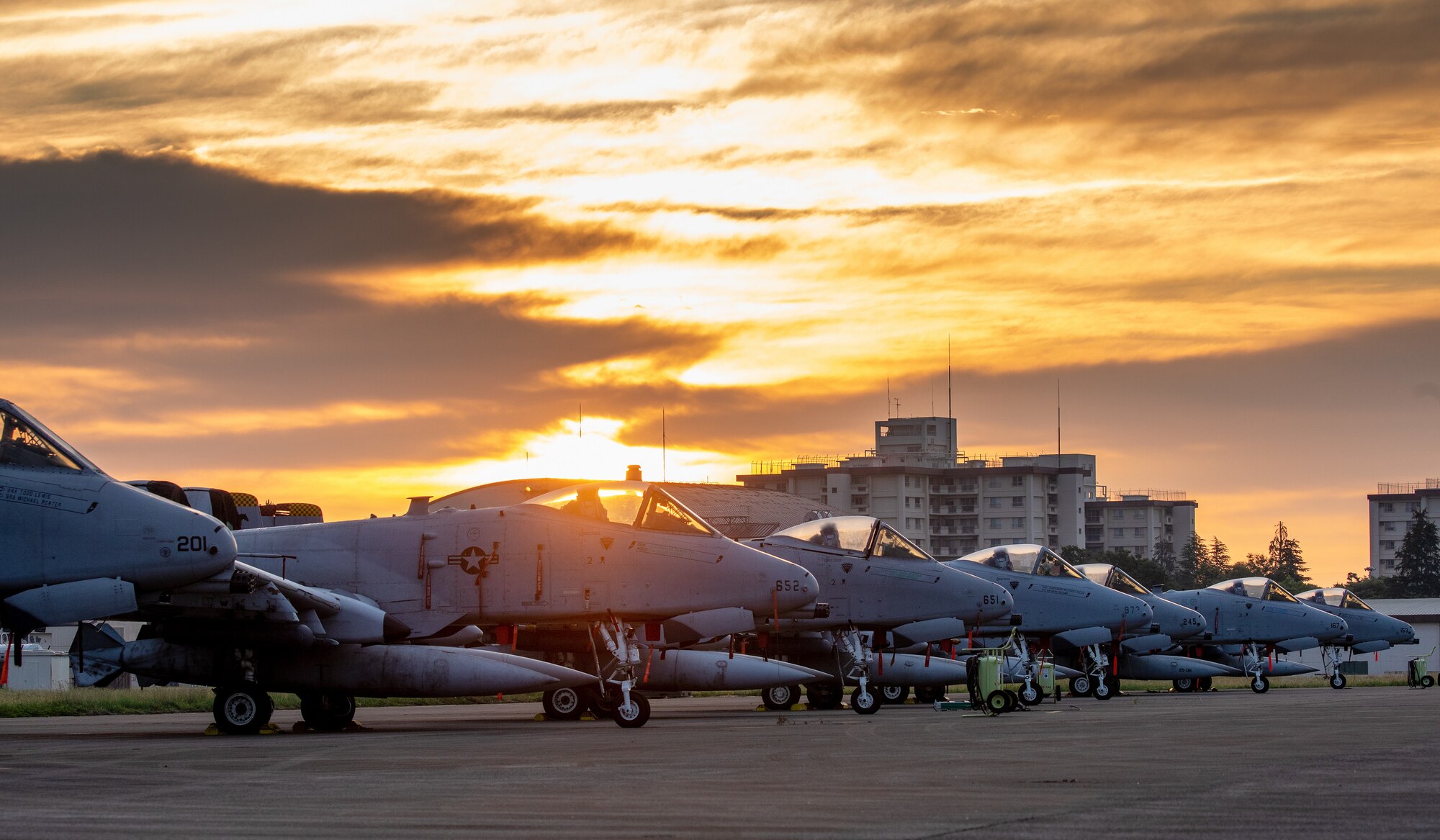 A-10 Thunderbolt II aircraft park at a ramp