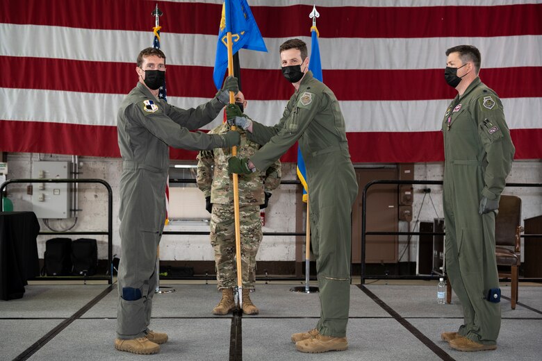 Guidon transfer during 52nd Operations Support Squadron change of command.