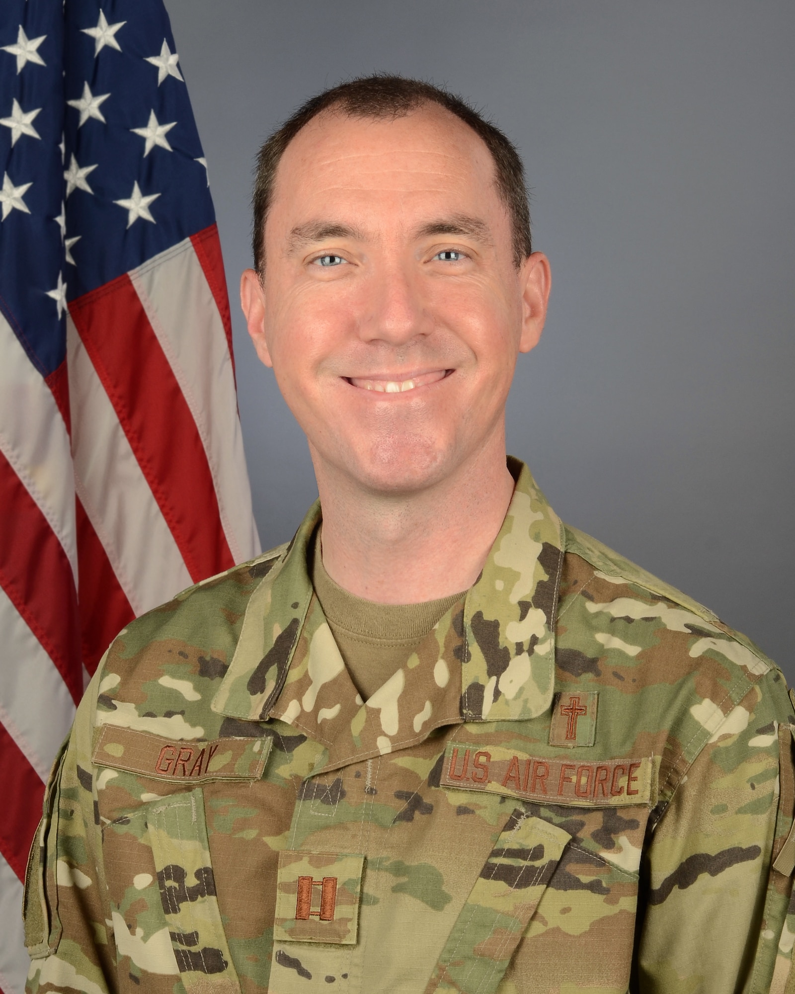 Portrait of U.S. Air Force Capt. Samuel Gray, chaplain assigned to the 169th Fighter Wing at McEntire Joint National Guard Base, South Carolina, October 2, 2020. (U.S. Air National Guard photo by Senior Master Sgt. Edward Snyder, 169th Fighter Wing Public Affairs)