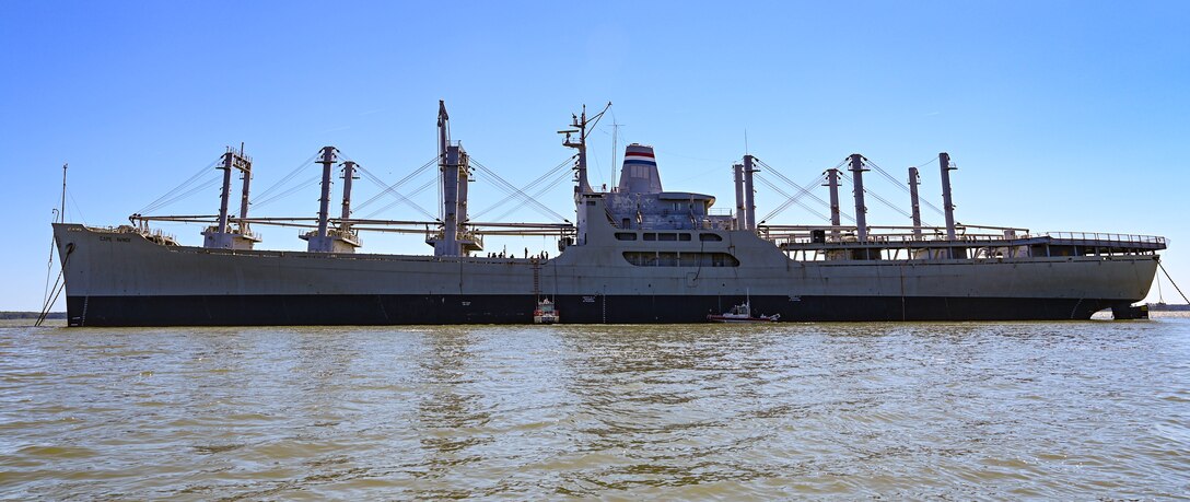 The National Defense Reserve Fleet is utilized during the Robert E. Rumens Marine Firefighting Symposium at Joint Base Langley-Eustis, Virginia, May 21, 2021. The NDRF is known as the “Ghost Fleet” because of its current inactivity. (U.S. Air Force photo by Senior Airman Sarah Dowe)