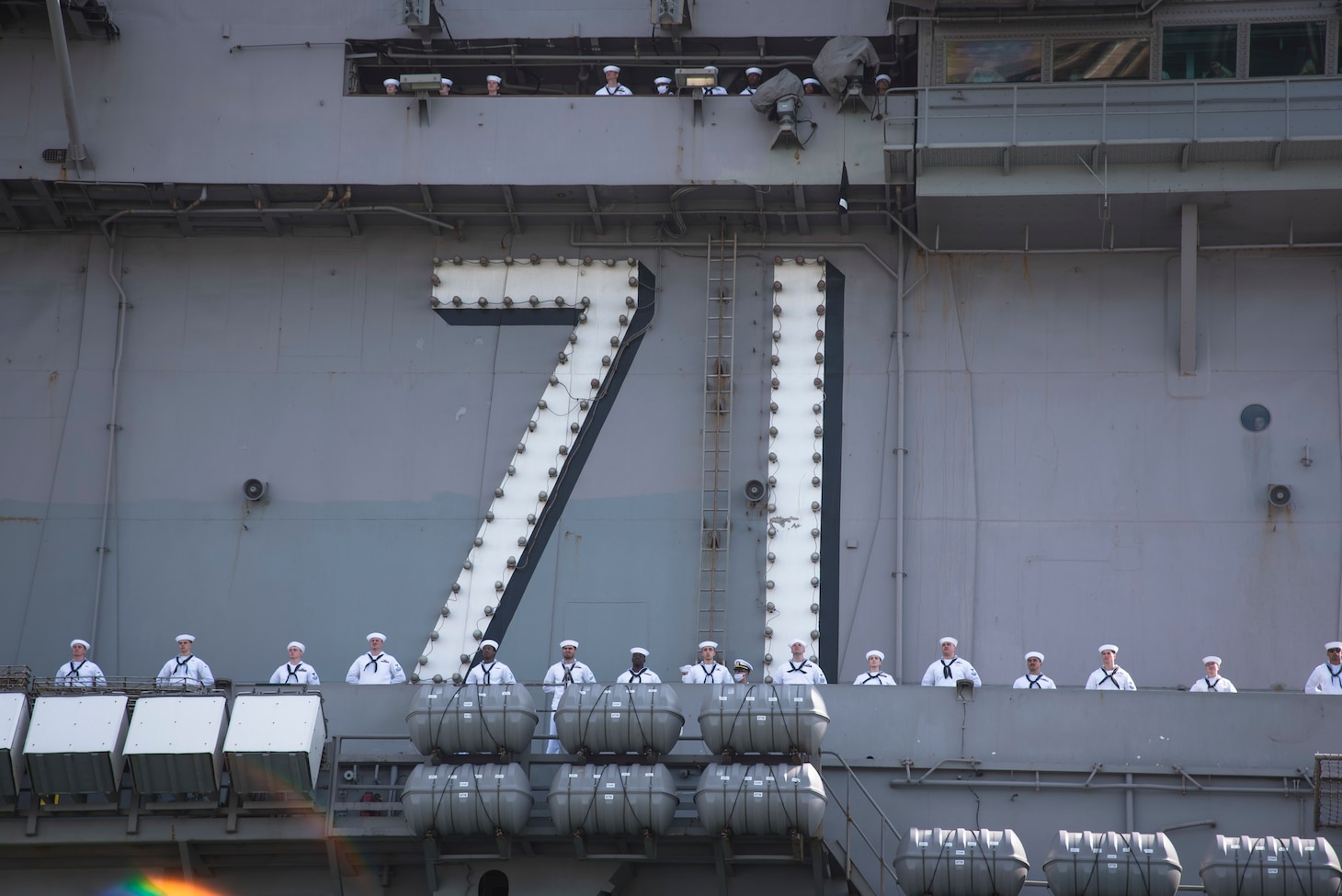 The Nimitz-class aircraft carrier USS Theodore Roosevelt (CVN 71) returns to Naval Air Station North Island.