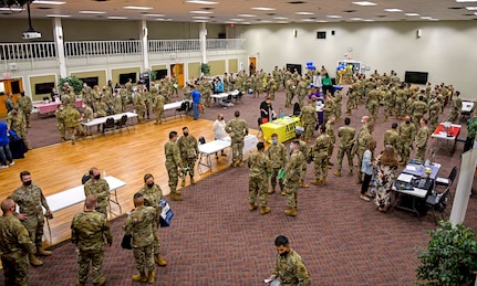 At Joint Base San Antonio-Lackland, Texas, Airmen and their families visit resource booths during the 960th Cyberspace Wing Mental Health and Resiliency Fair, May 1, 2021. (U.S. Air Force photo by Airman First Class Tyler McQuiston)